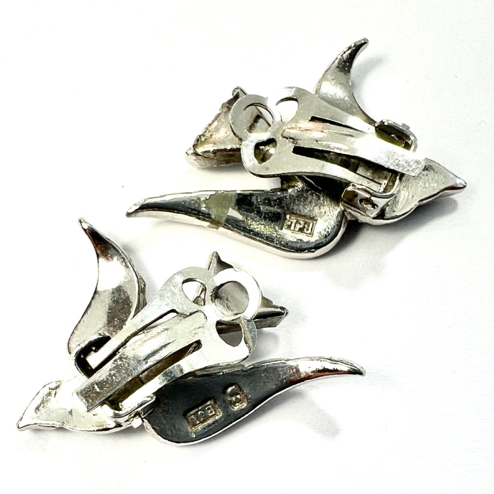 Vintage Green Eyed Bird Marcasite Ear Clips View VII