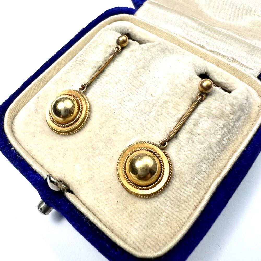 Victorian Gold Dome Drop Screwback Earrings View II