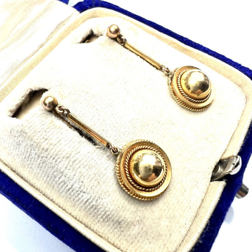 Victorian Gold Dome Drop Screwback Earrings View III