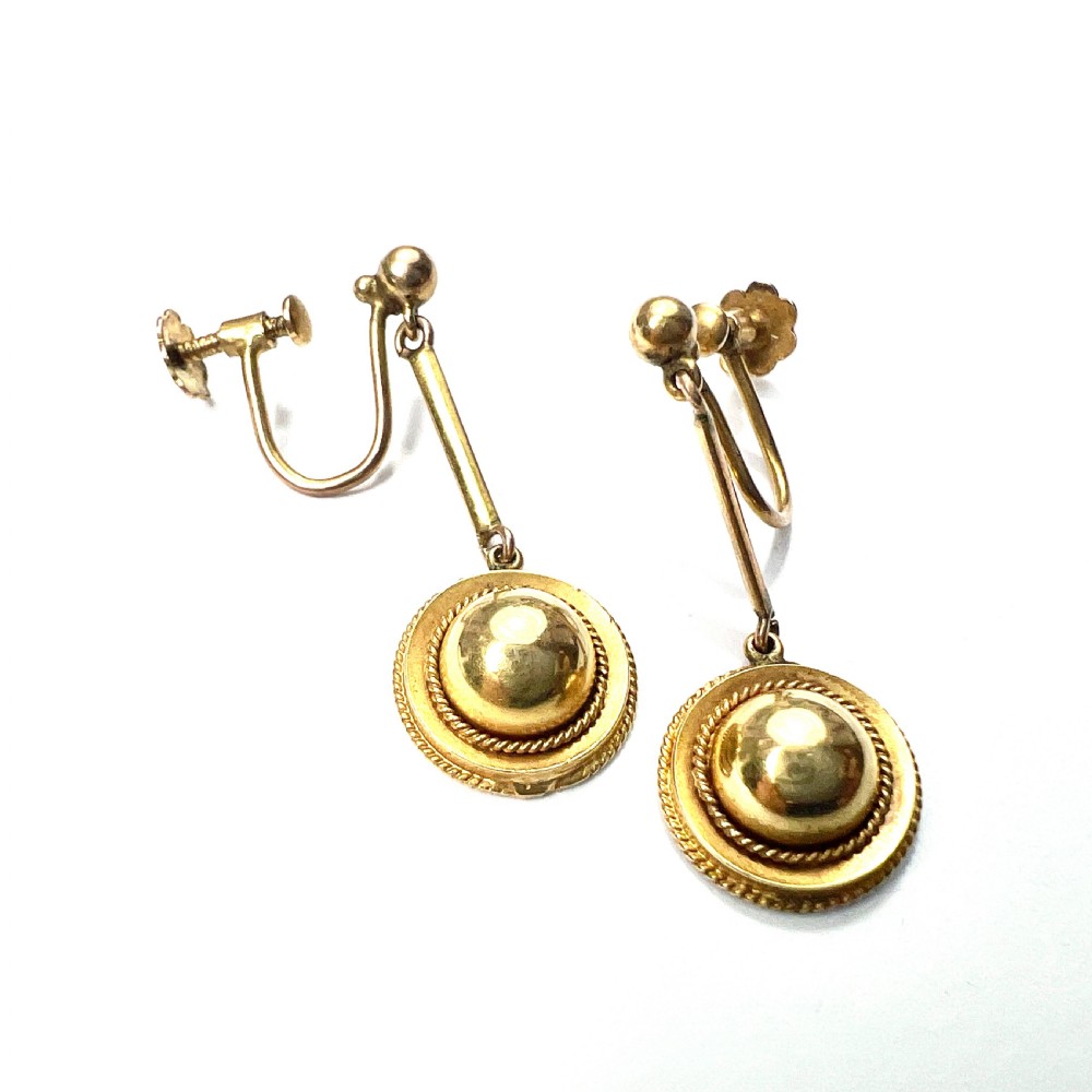Victorian Gold Dome Drop Screwback Earrings View IV