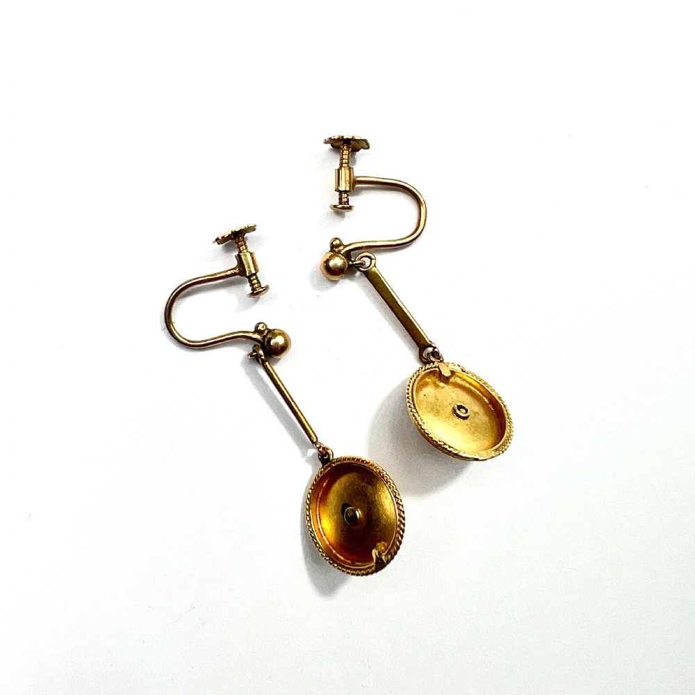 Victorian Gold Dome Drop Screwback Earrings View V
