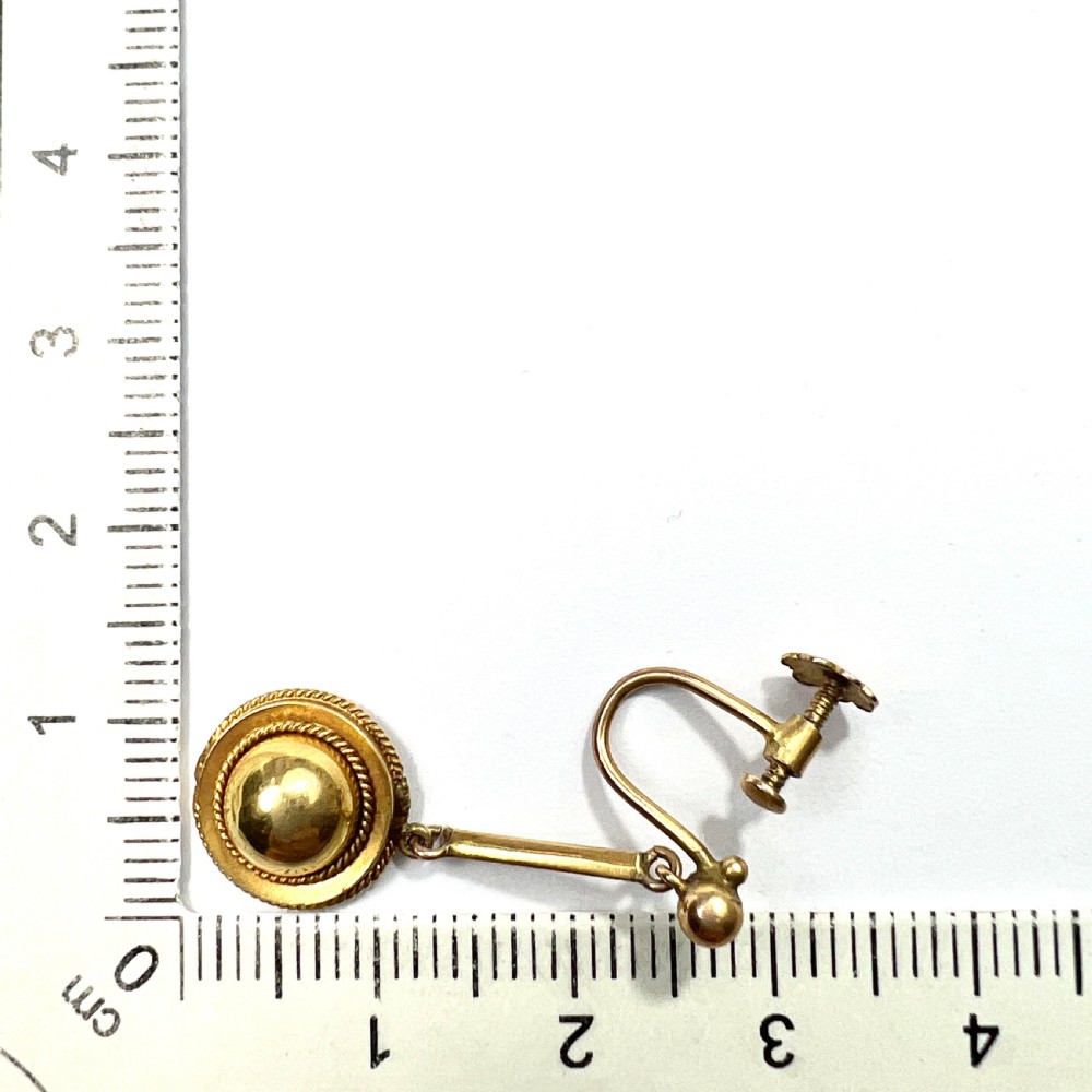 Victorian Gold Dome Drop Screwback Earrings View VI