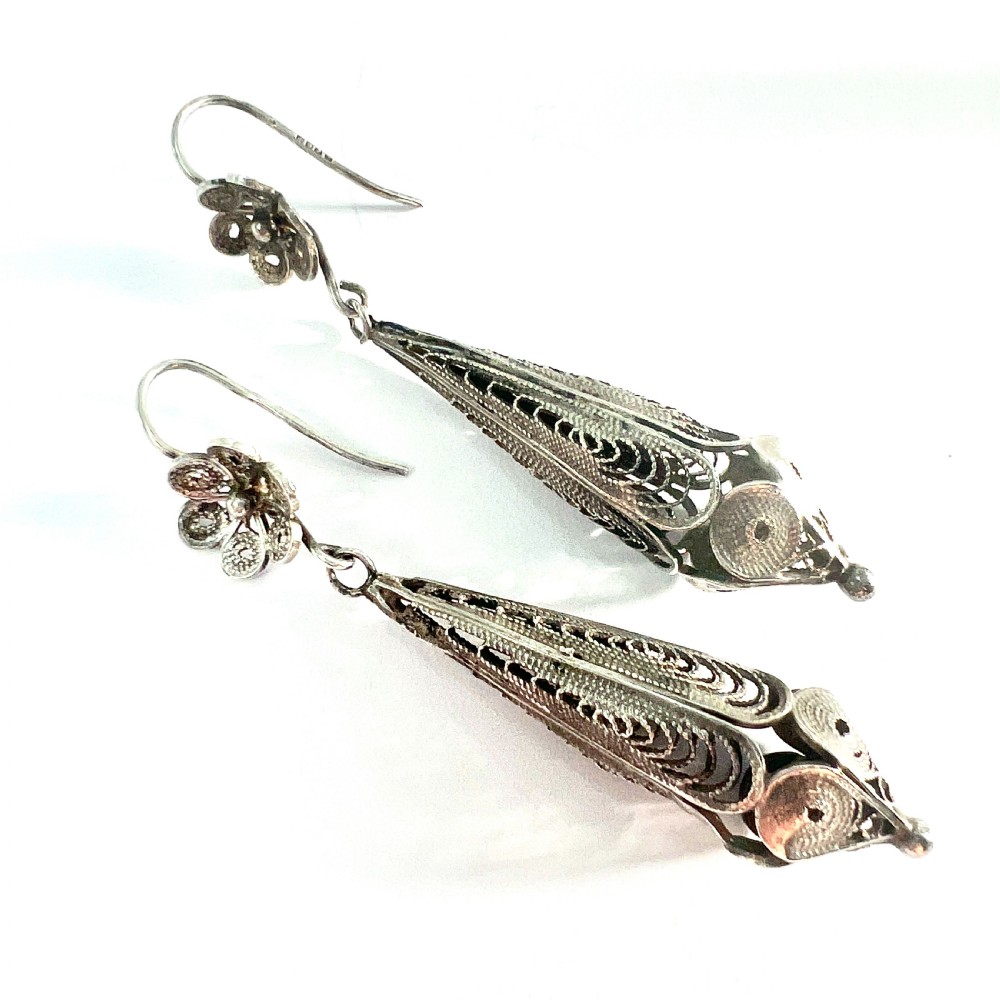 Vintage Maltese Silver Filigree Torpedo Earrings