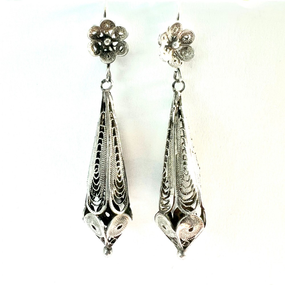 Vintage Maltese Silver Filigree Torpedo Earrings View II
