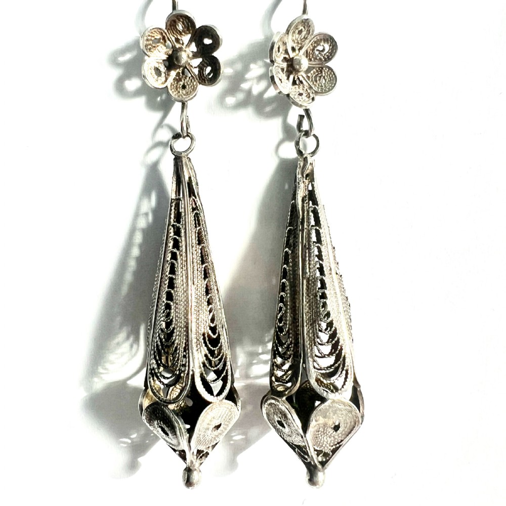 Vintage Maltese Silver Filigree Torpedo Earrings View III