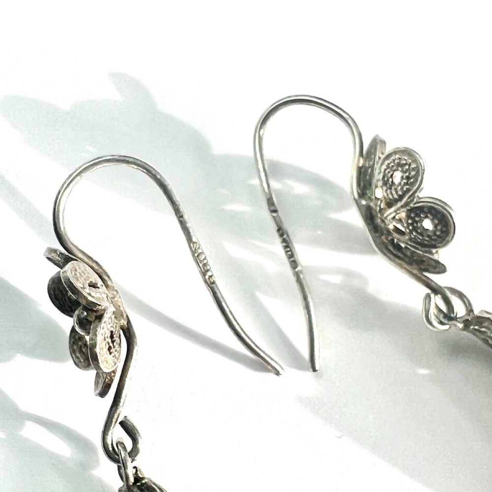 Vintage Maltese Silver Filigree Torpedo Earrings View IV