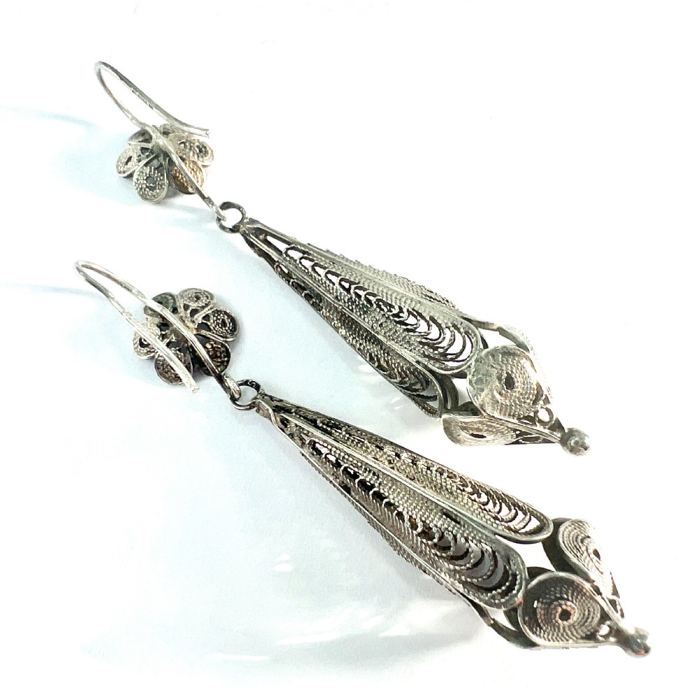 Vintage Maltese Silver Filigree Torpedo Earrings View V