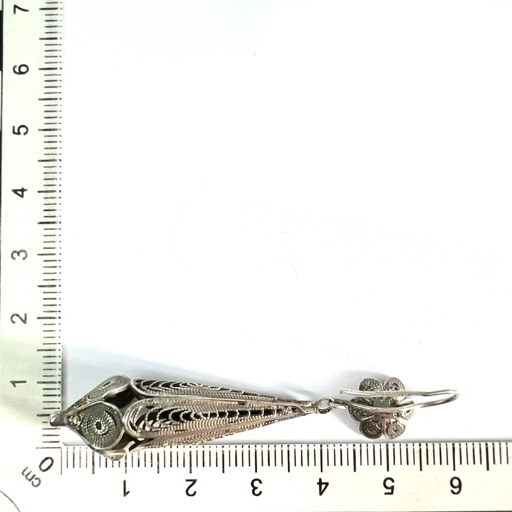 Vintage Maltese Silver Filigree Torpedo Earrings View VI