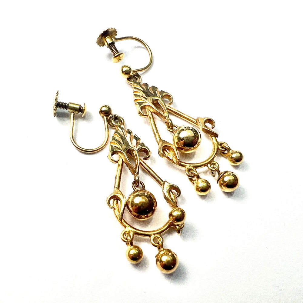 Victorian 9CT Gold Screwback Chandelier Earrings View III