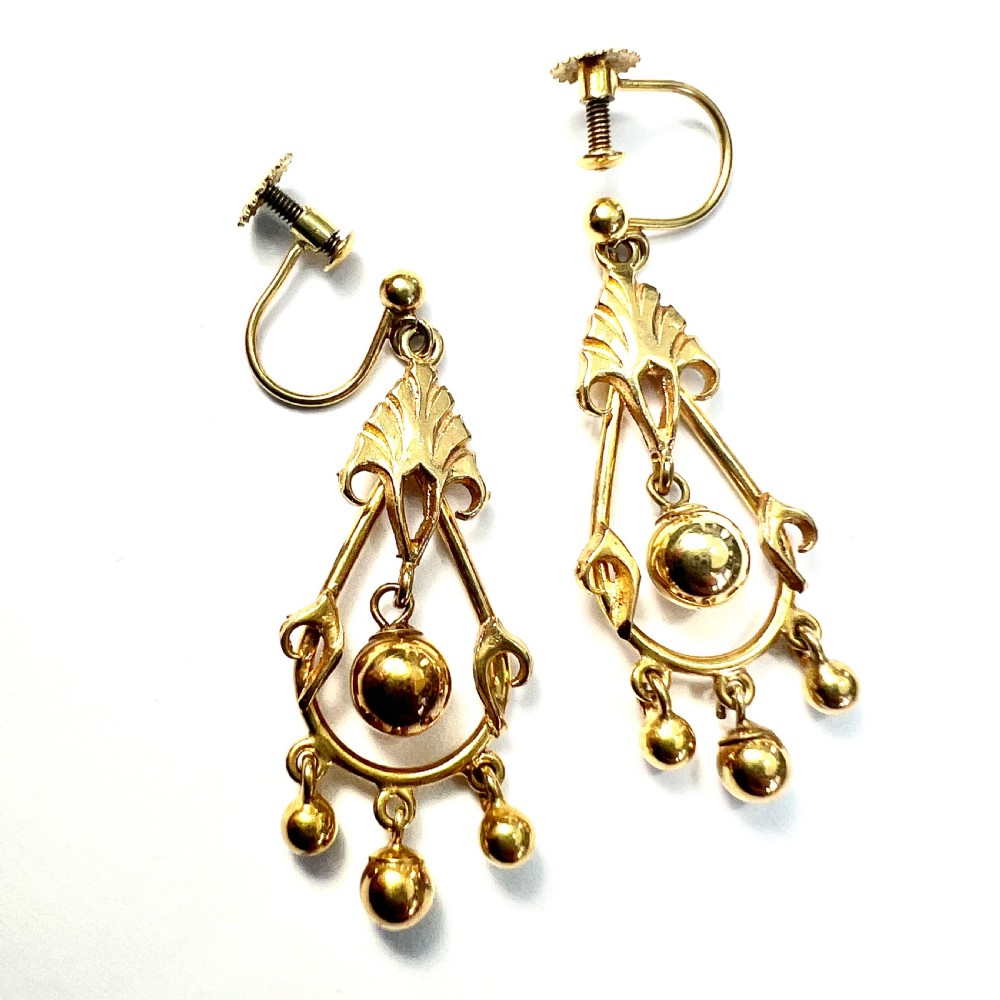 Victorian 9CT Gold Screwback Chandelier Earrings View IV