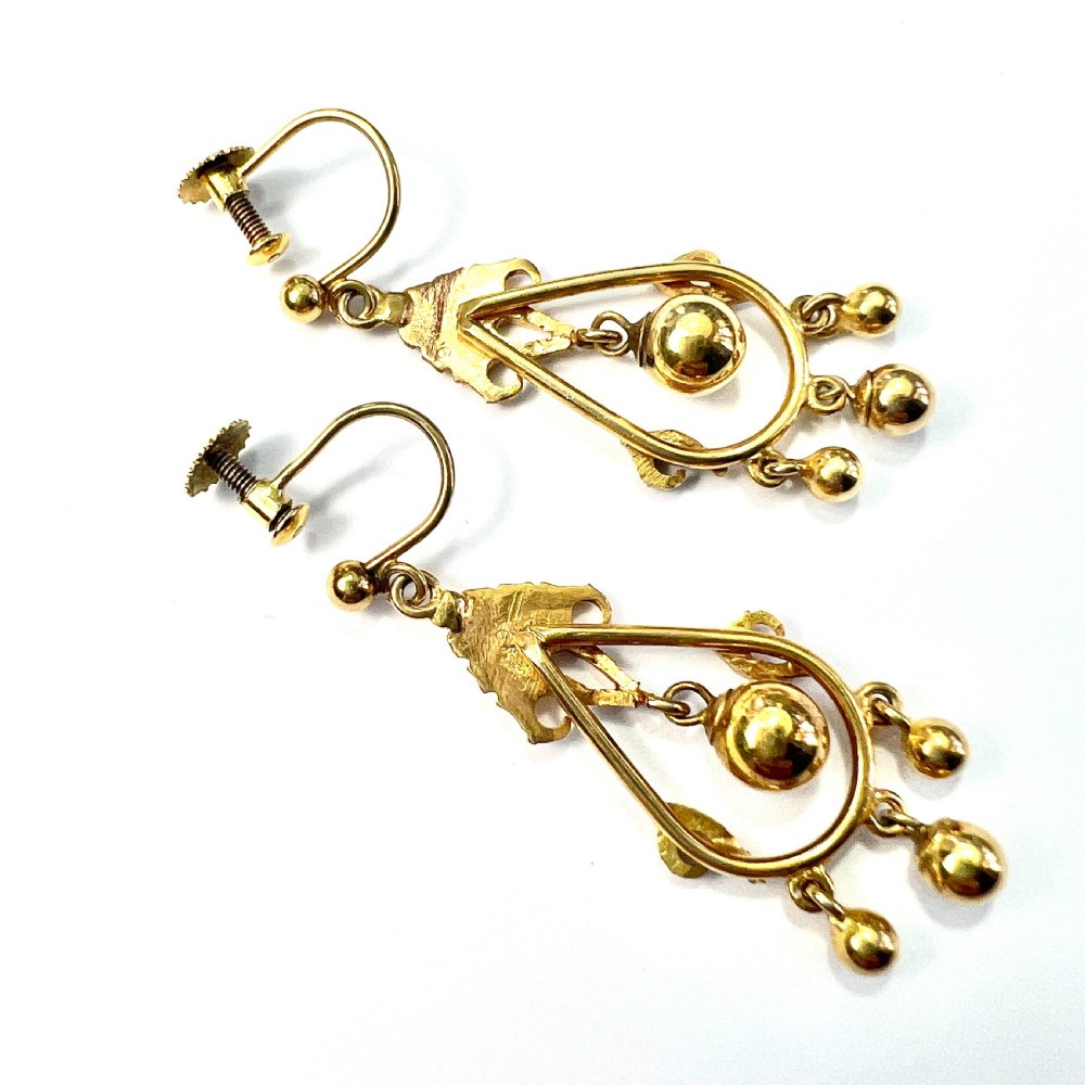 Victorian 9CT Gold Screwback Chandelier Earrings View V