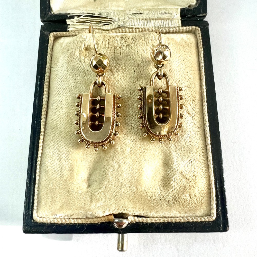 Victorian Etruscan Revival Earrings in 9CT Gold View II