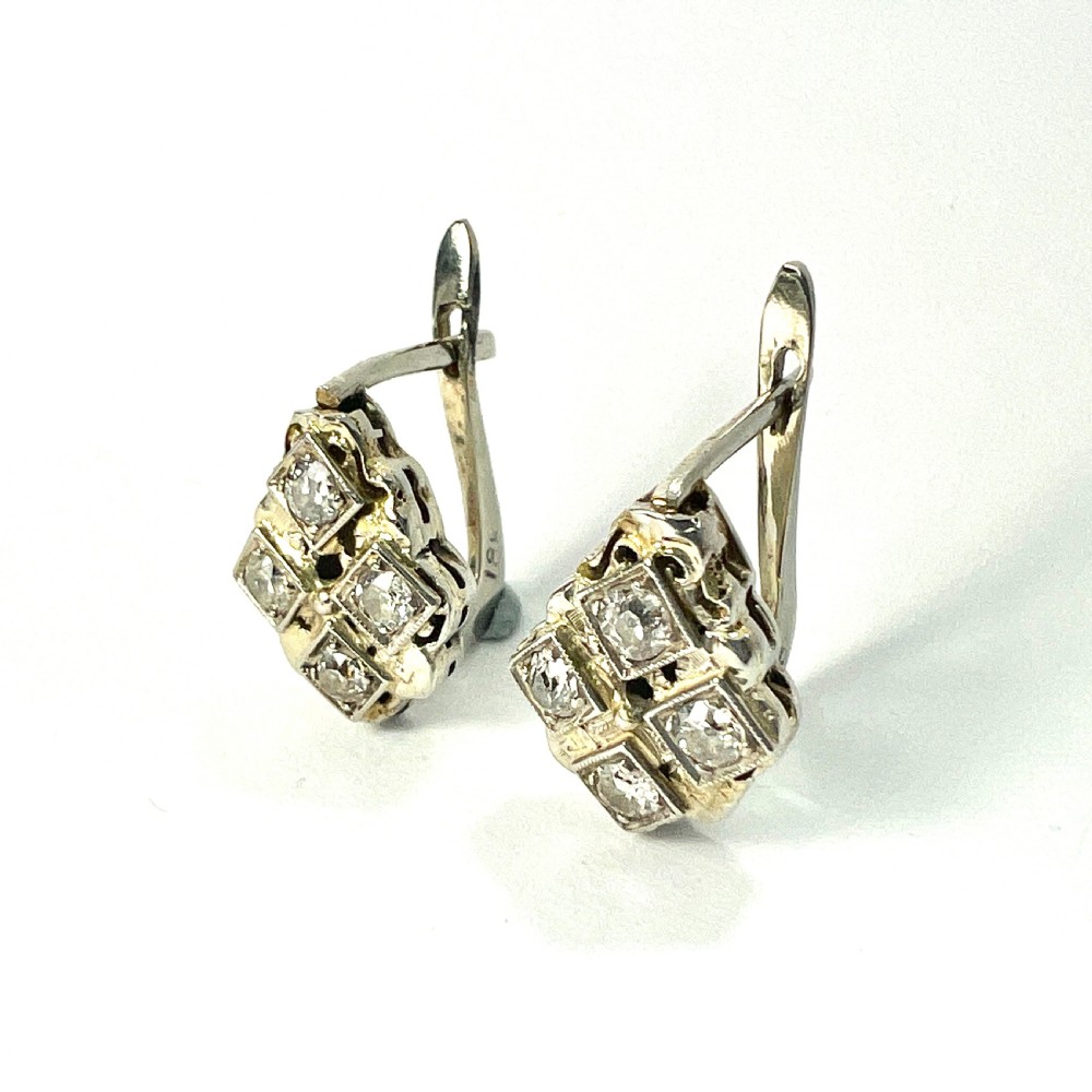 Vintage 18CT Gold Diamond Quartet Latchback Earrings