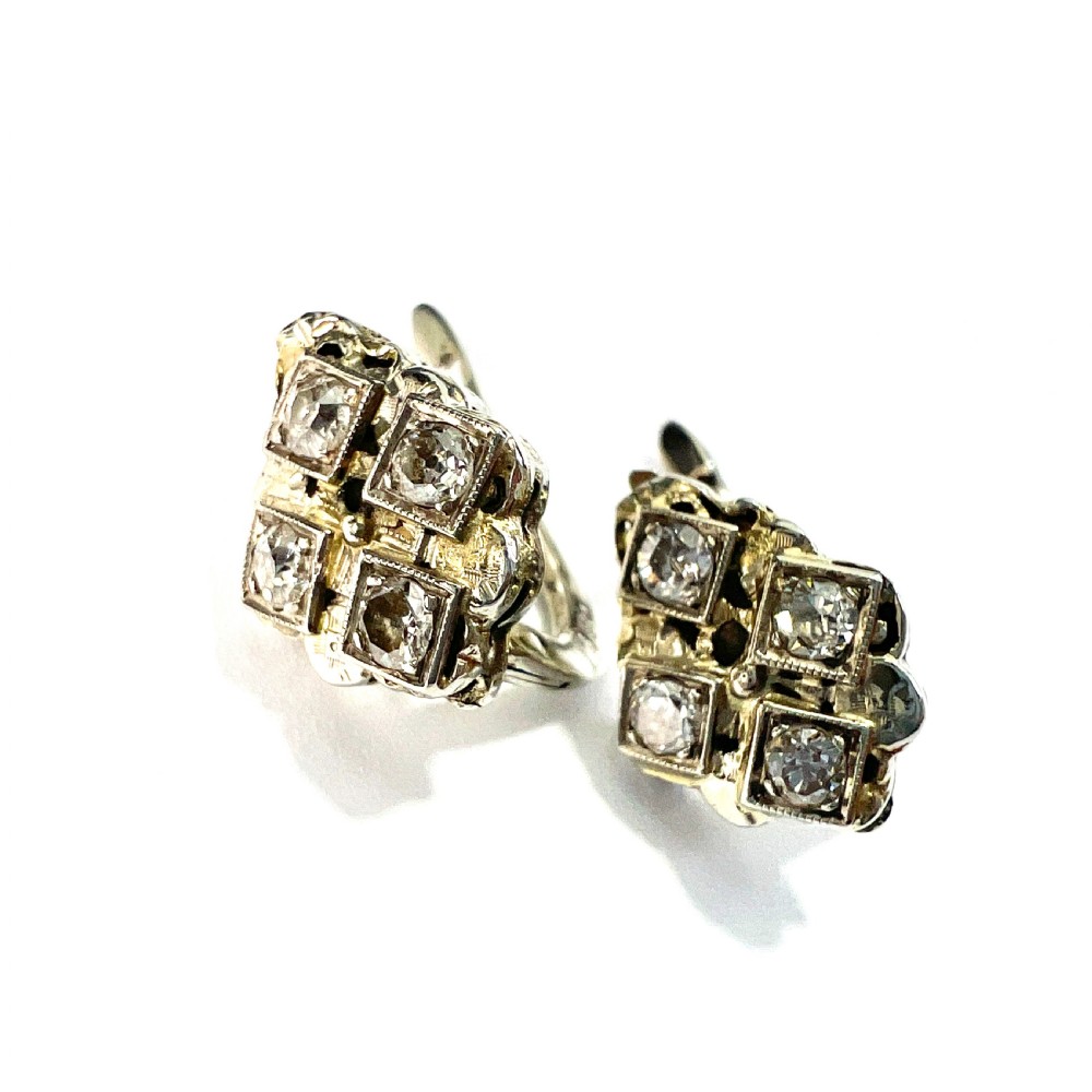 Vintage 18CT Gold Diamond Quartet Latchback Earrings View II
