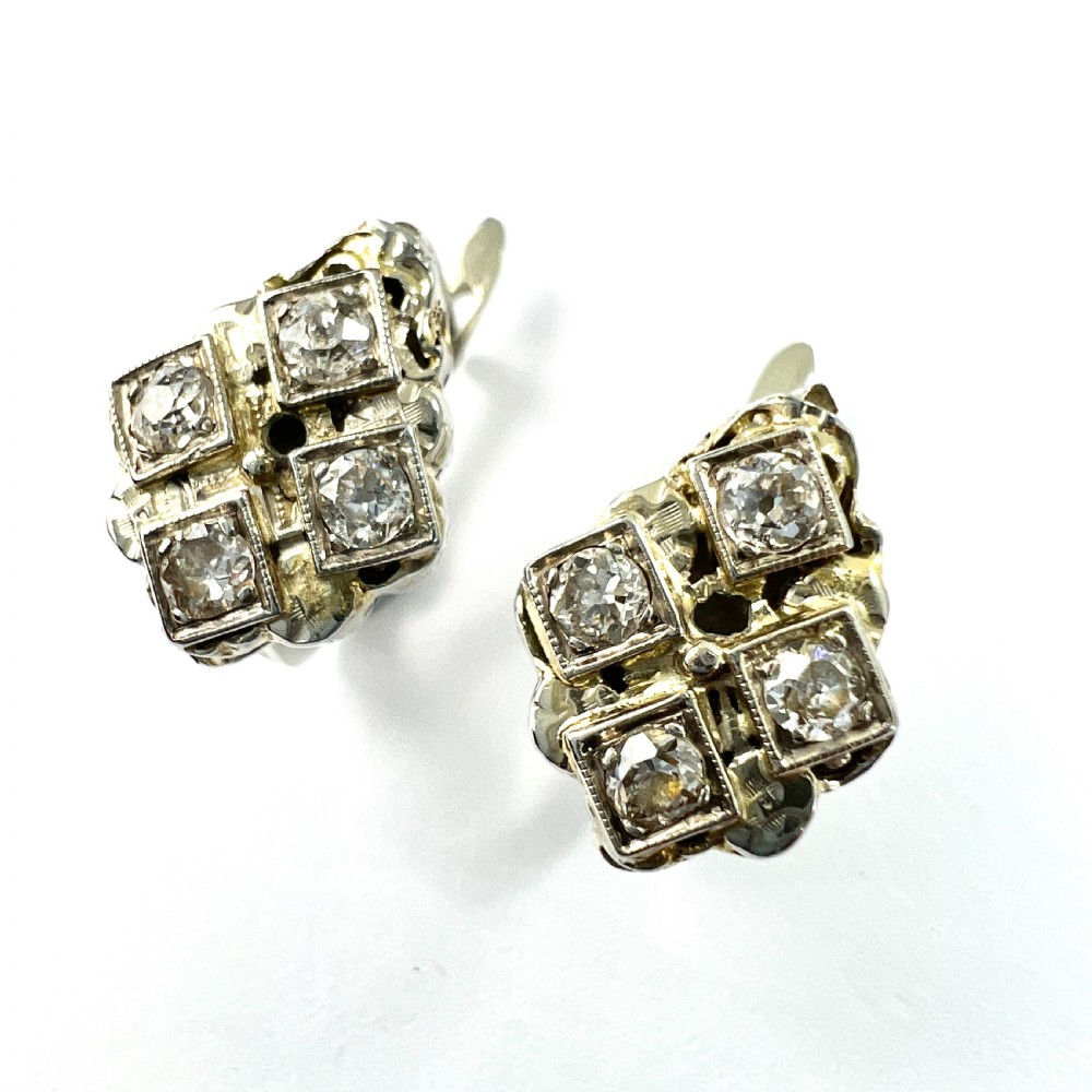 Vintage 18CT Gold Diamond Quartet Latchback Earrings View VI