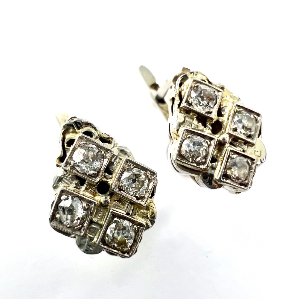 Vintage 18CT Gold Diamond Quartet Latchback Earrings View VII