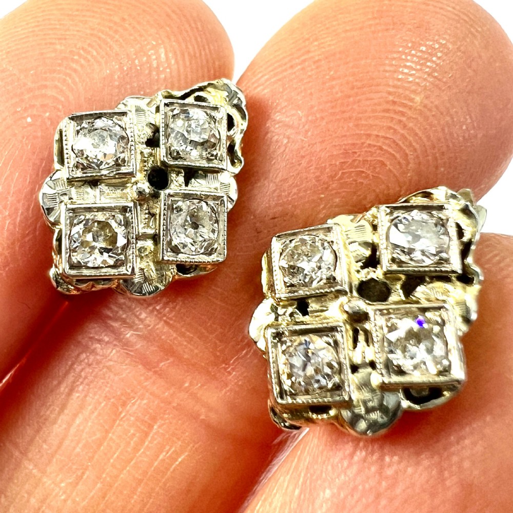 Vintage 18CT Gold Diamond Quartet Latchback Earrings View IX
