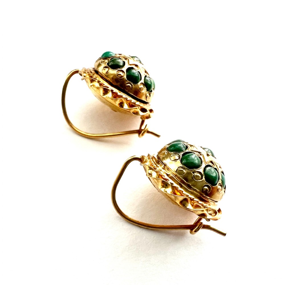 Victorian 18CT Gold Turquoise Cluster Dome Earrings View IV