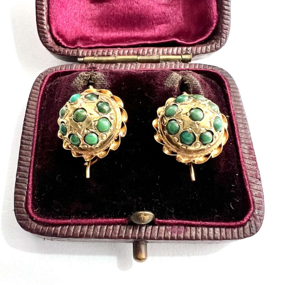 Victorian 18CT Gold Turquoise Cluster Dome Earrings View VII