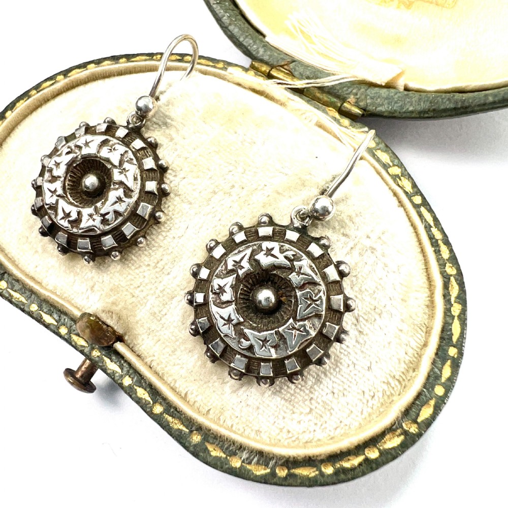 Victorian Aesthetic Period Silver Ivy Leaf Earrings View II