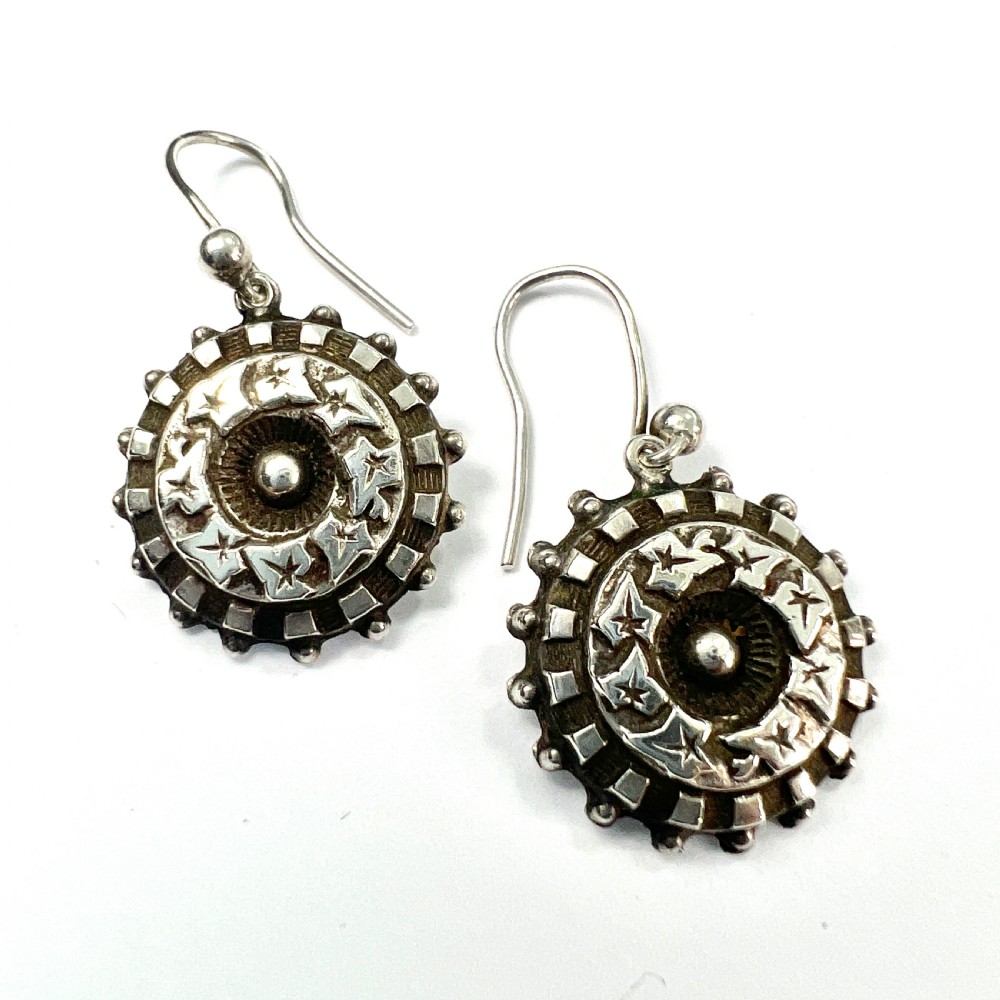 Victorian Aesthetic Period Silver Ivy Leaf Earrings View IV