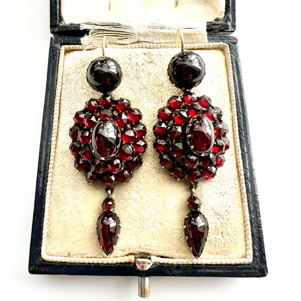 Victorian 9CT Gold Bohemian Garnet Chandelier Earrings
