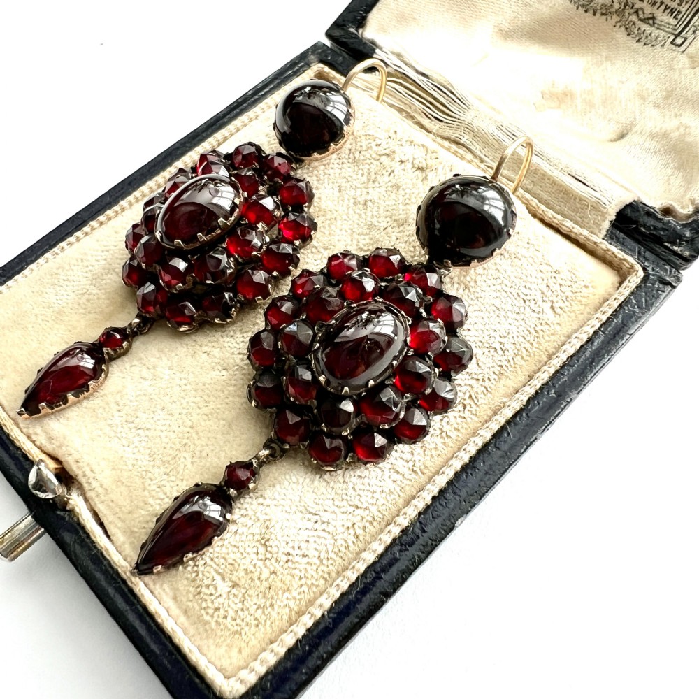 Victorian 9CT Gold Bohemian Garnet Chandelier Earrings View II