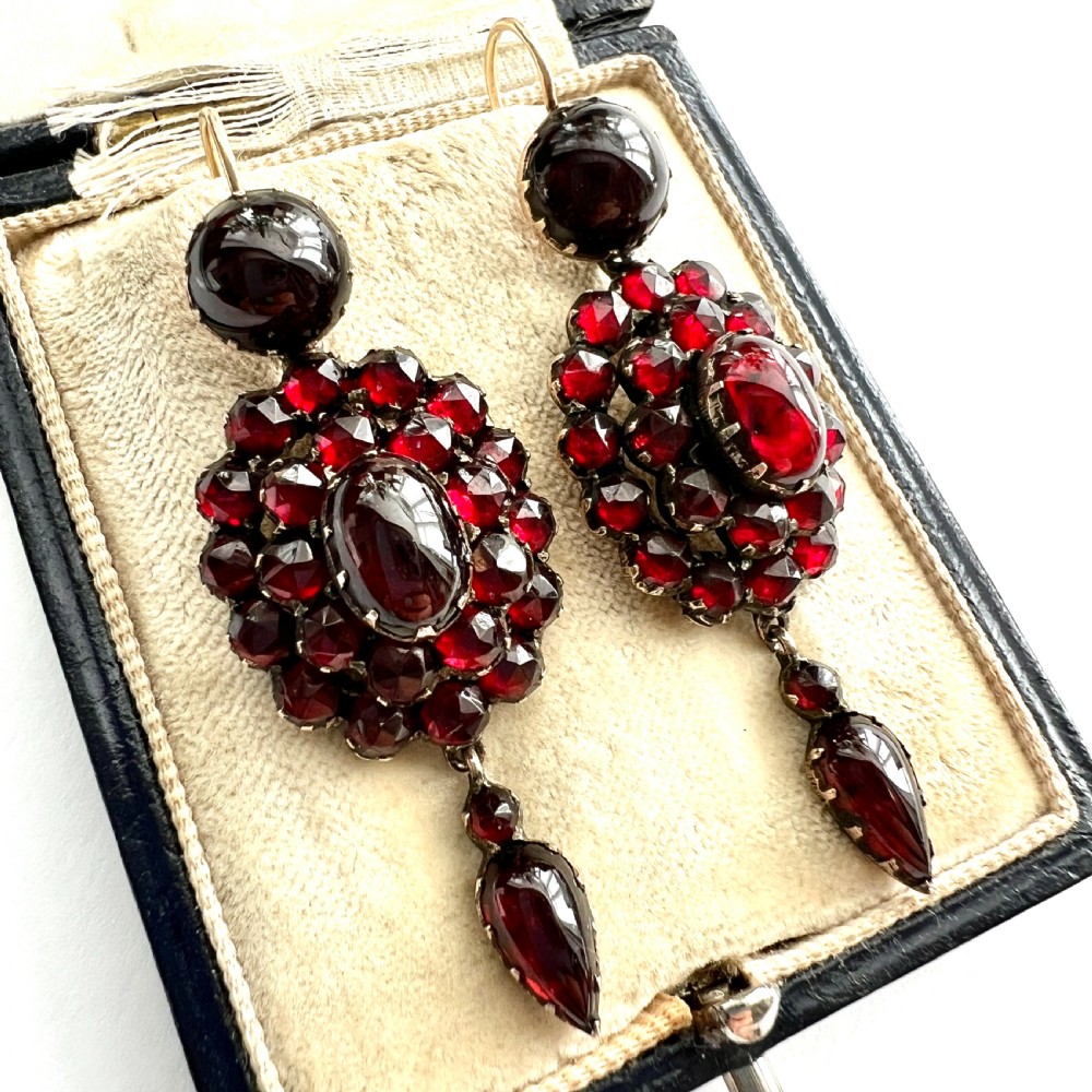 Victorian 9CT Gold Bohemian Garnet Chandelier Earrings View III