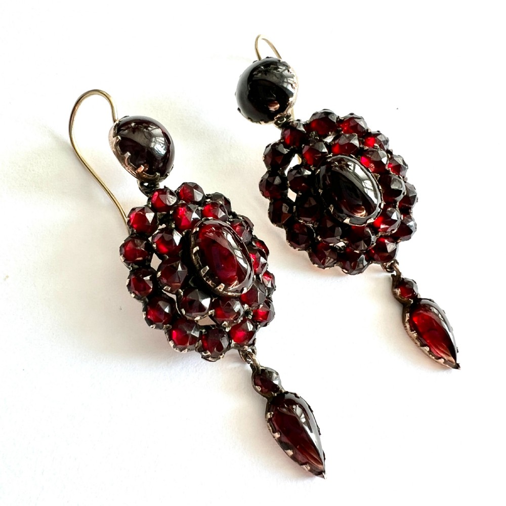 Victorian 9CT Gold Bohemian Garnet Chandelier Earrings View V