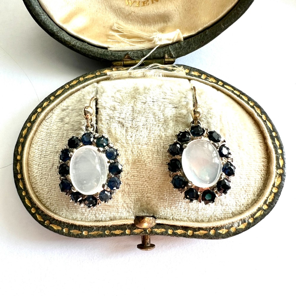 Vintage Moonstone and Sapphire 9CT Gold and Silver Halo Earrings