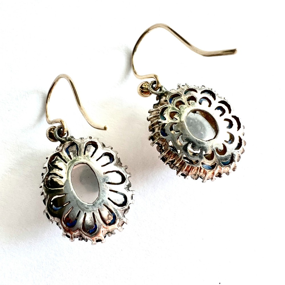 Vintage Moonstone and Sapphire 9CT Gold and Silver Halo Earrings View V
