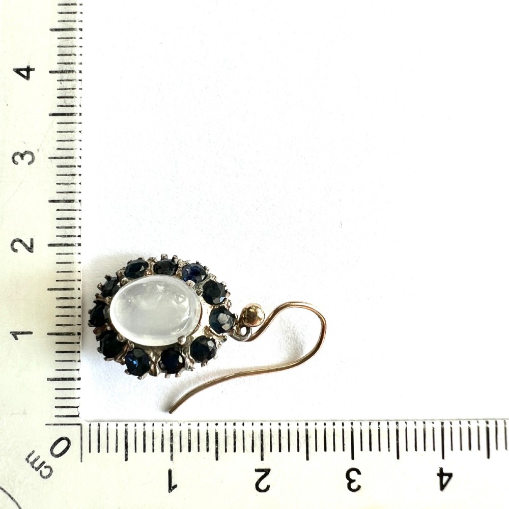 Vintage Moonstone and Sapphire 9CT Gold and Silver Halo Earrings View VI