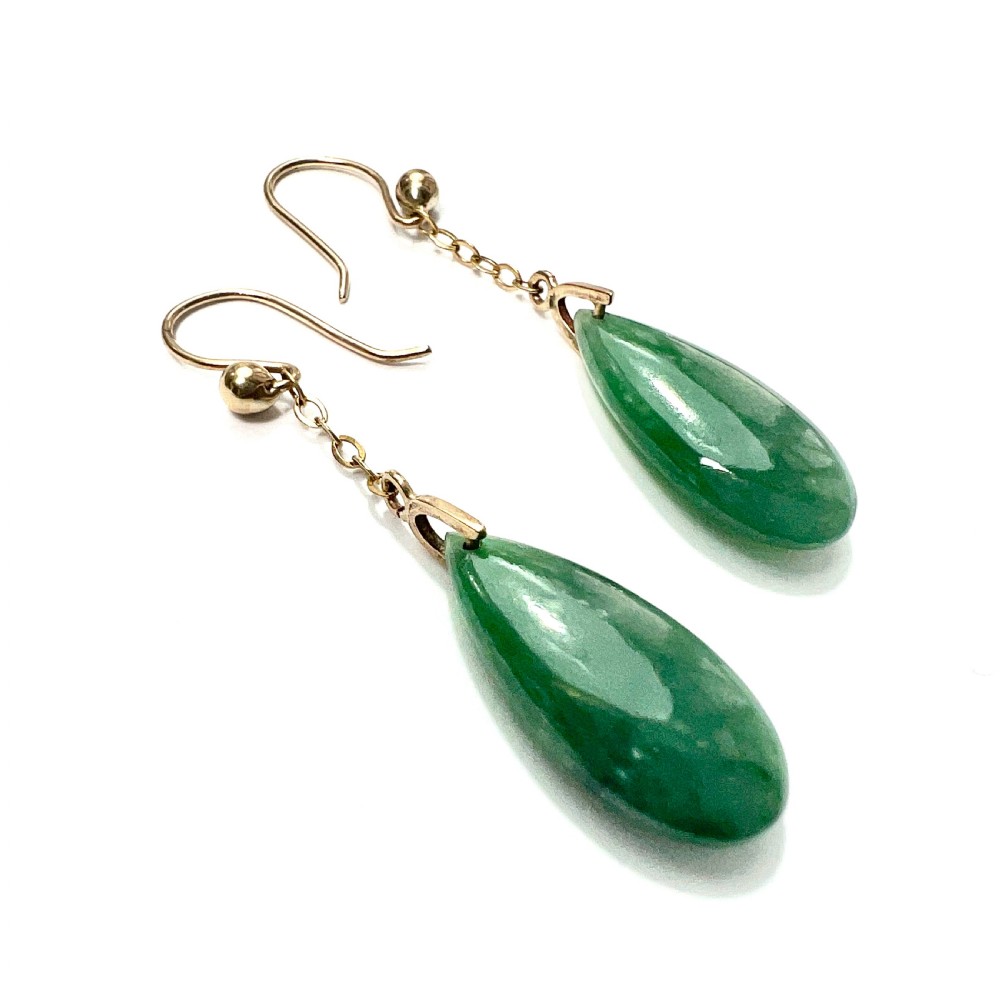 Edwardian 9CT Gold Jade Chain Drop Earrings