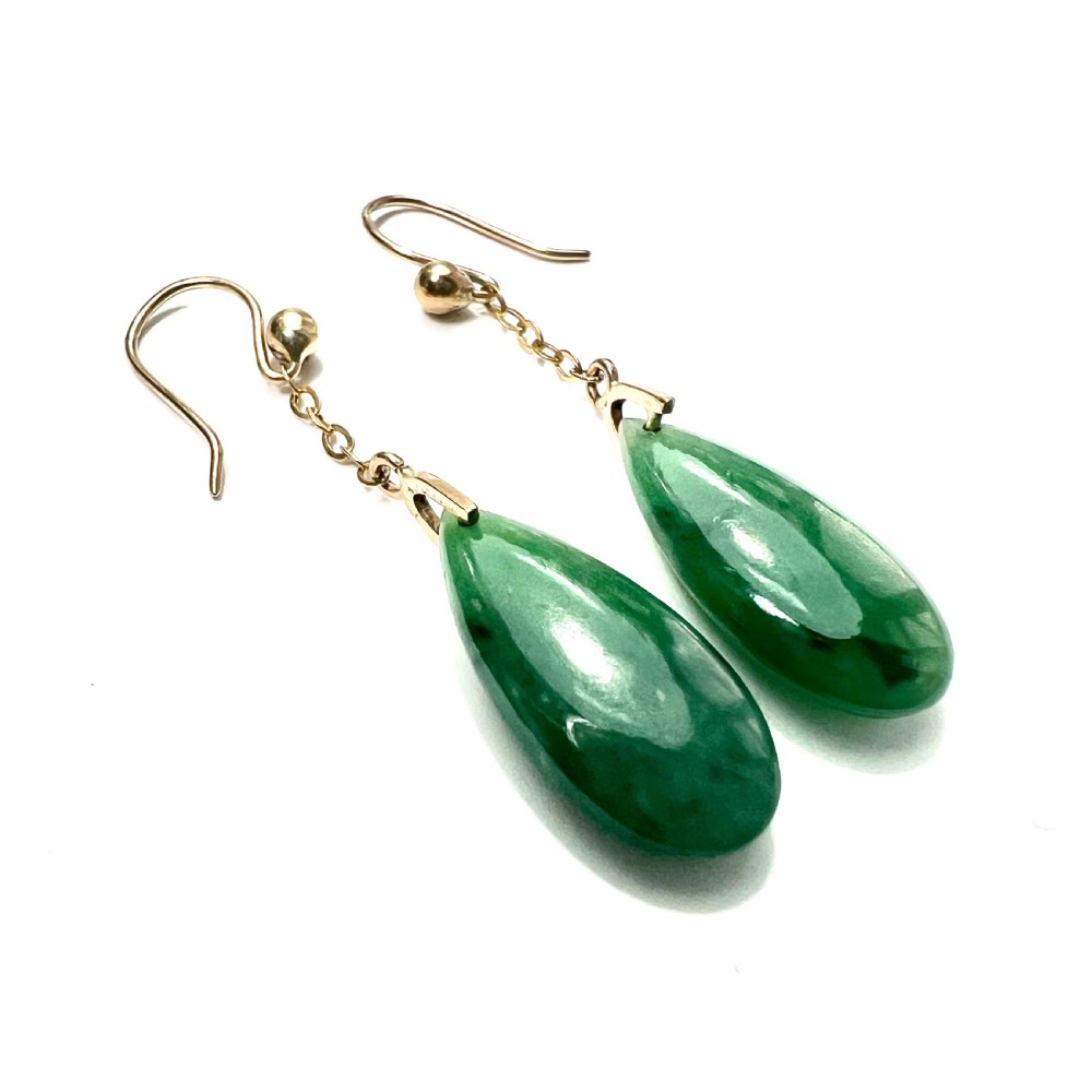 Edwardian 9CT Gold Jade Chain Drop Earrings View II