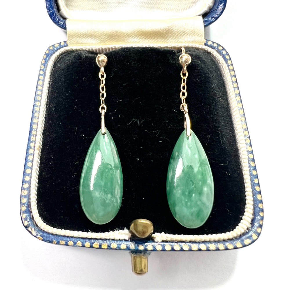 Edwardian 9CT Gold Jade Chain Drop Earrings View IV