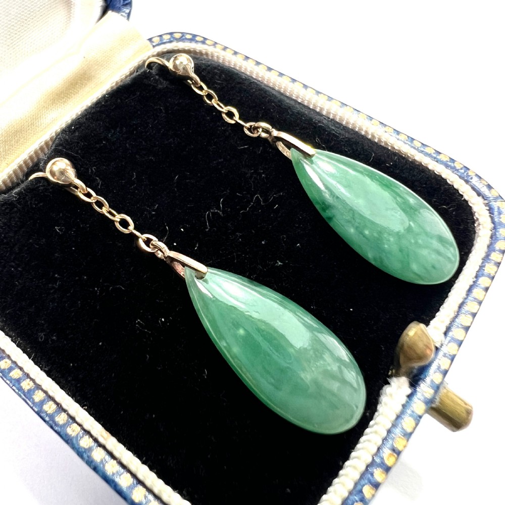 Edwardian 9CT Gold Jade Chain Drop Earrings View V