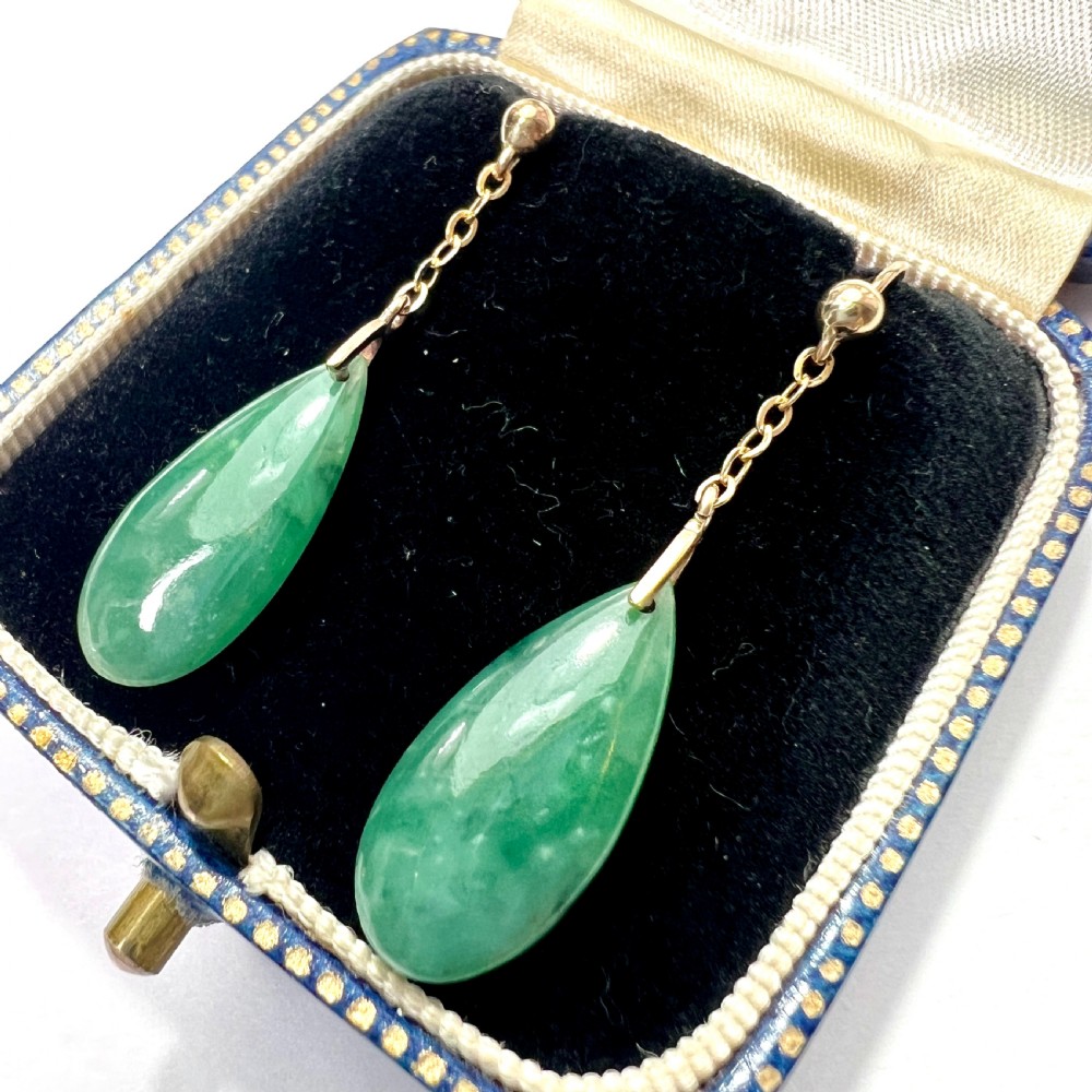 Edwardian 9CT Gold Jade Chain Drop Earrings View VI