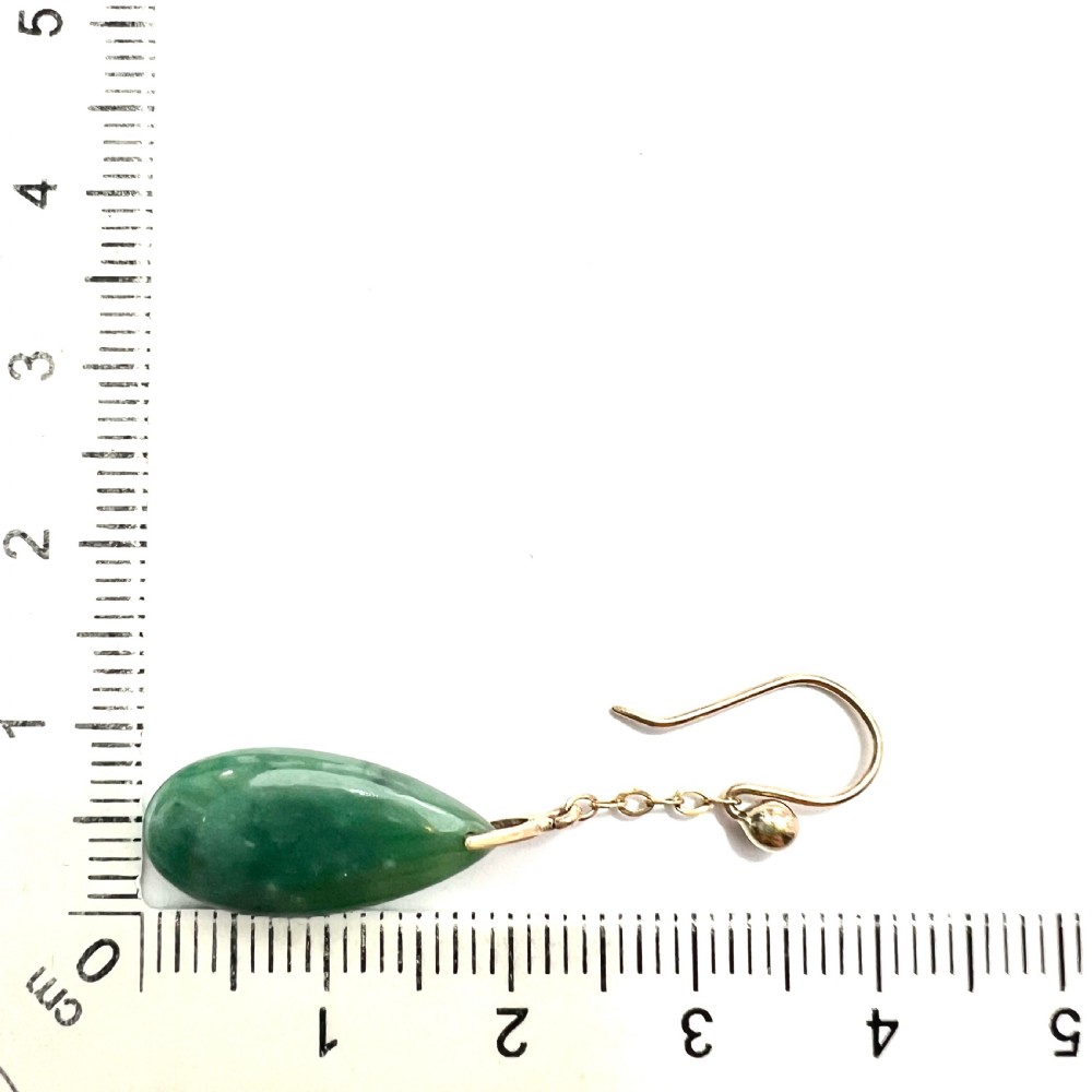 Edwardian 9CT Gold Jade Chain Drop Earrings View VII