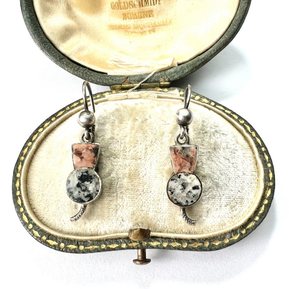 Tiny Victorian Scottish Granite Thistle Earrings