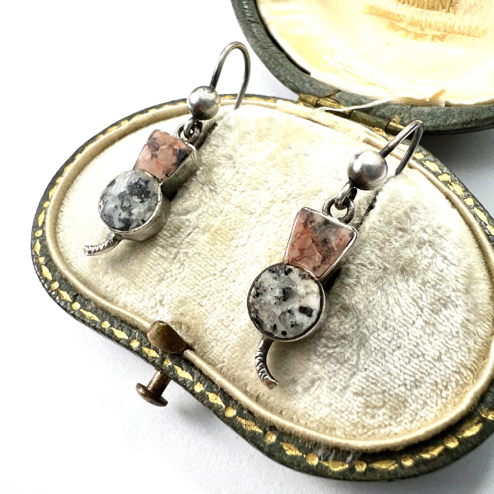 Tiny Victorian Scottish Granite Thistle Earrings View II