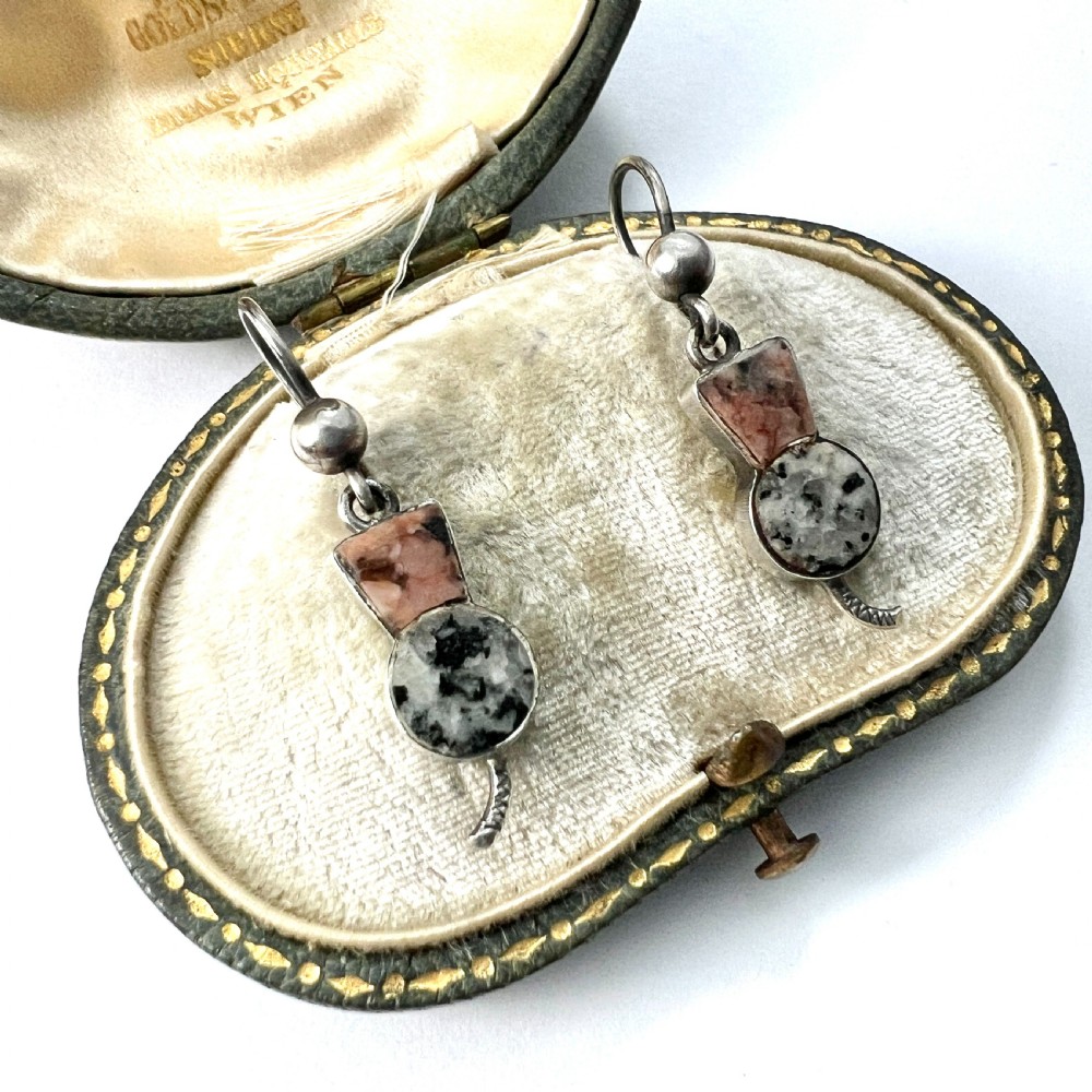 Tiny Victorian Scottish Granite Thistle Earrings View III