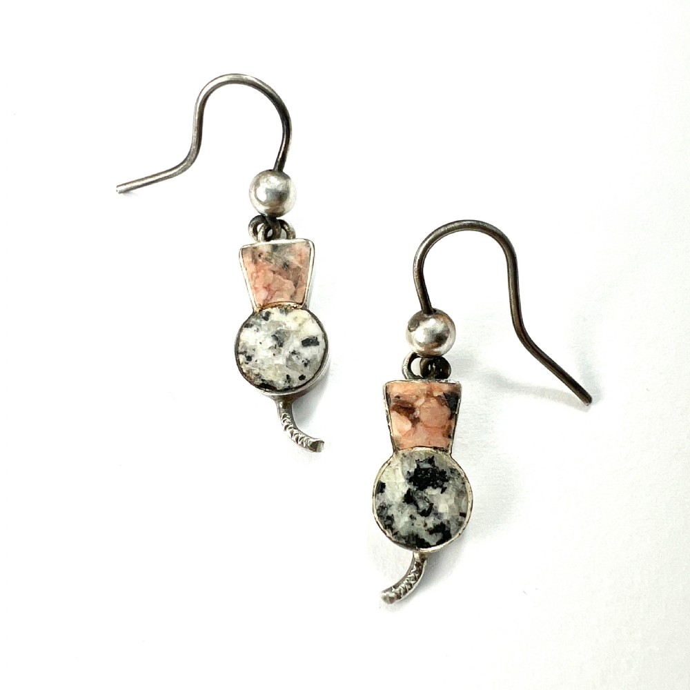 Tiny Victorian Scottish Granite Thistle Earrings View IV