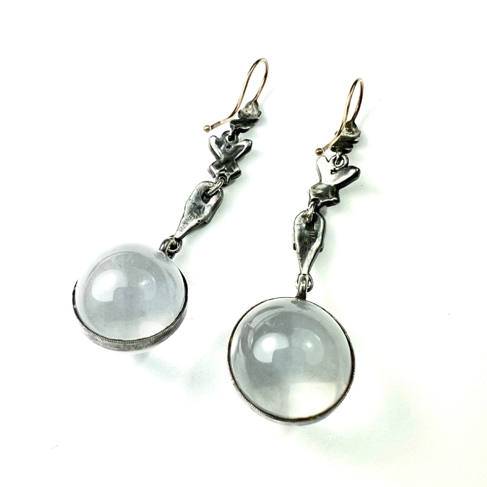 Edwardian Rock Crystal Pools of Light Silver Marcasite Earrings View V