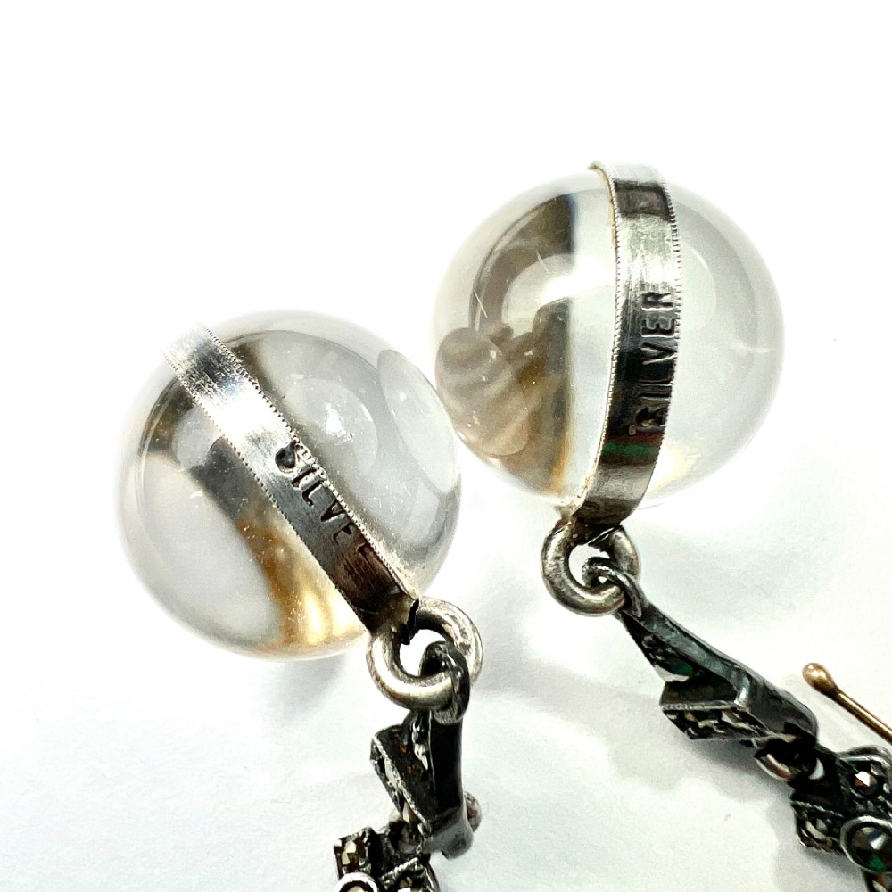 Edwardian Rock Crystal Pools of Light Silver Marcasite Earrings View VI