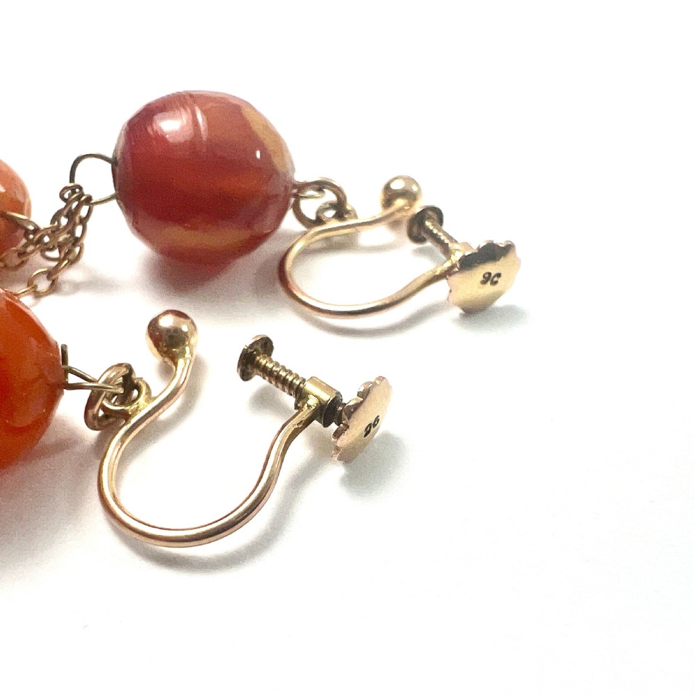 Edwardian Amber 9CT Gold Triple Chain Earrings View III
