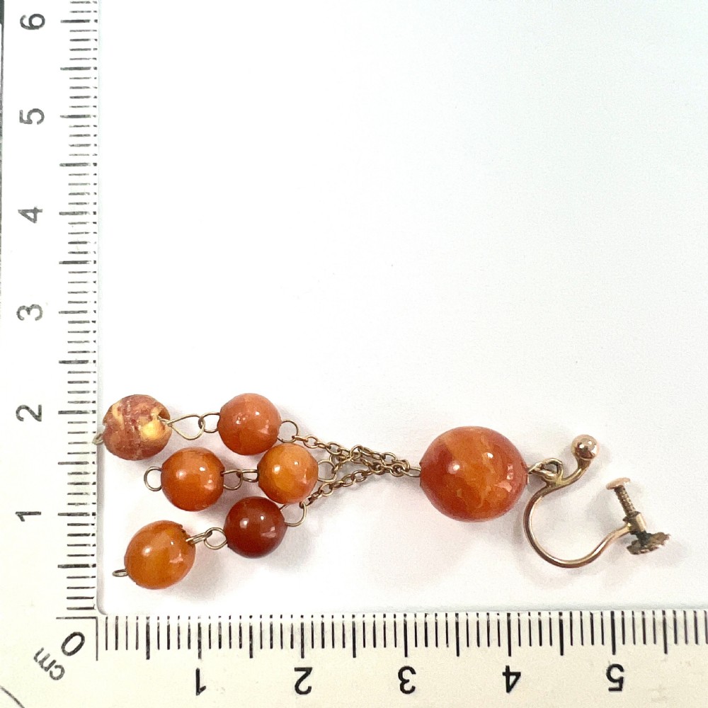 Edwardian Amber 9CT Gold Triple Chain Earrings View VI