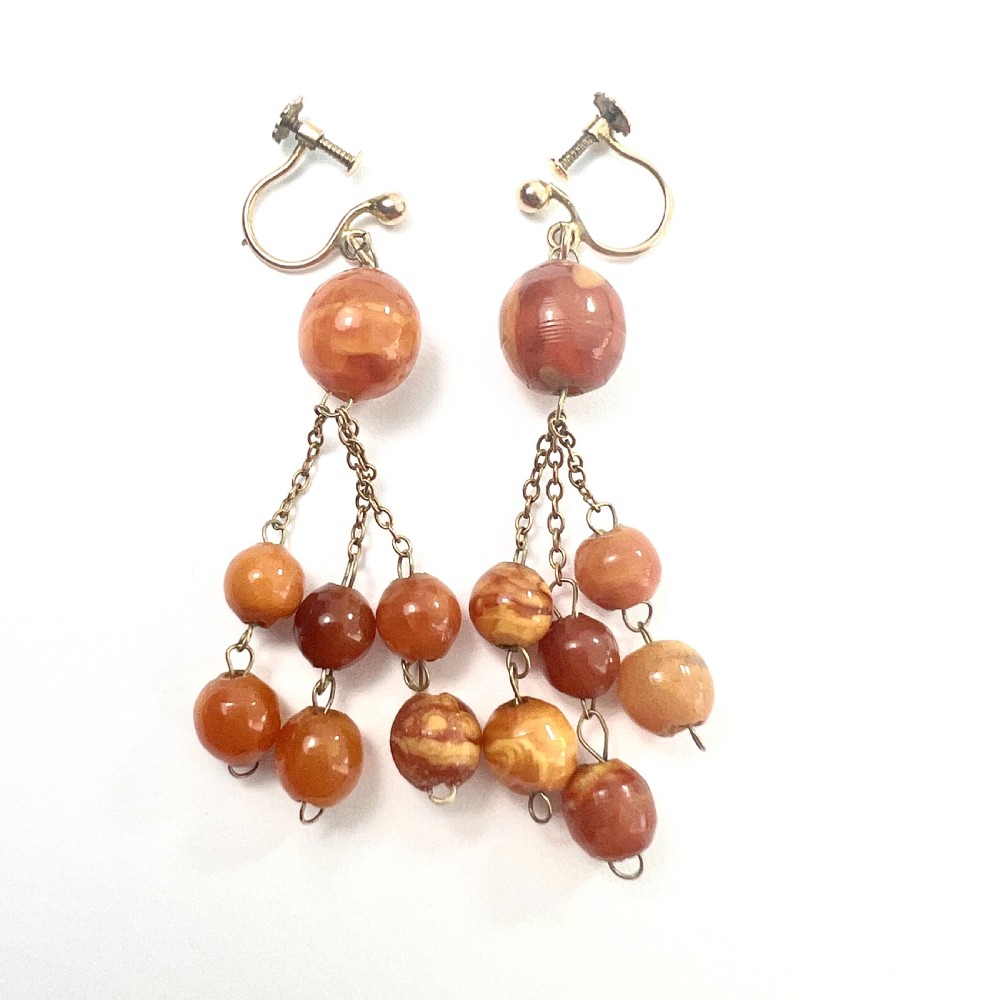 Edwardian Amber 9CT Gold Triple Chain Earrings View VII