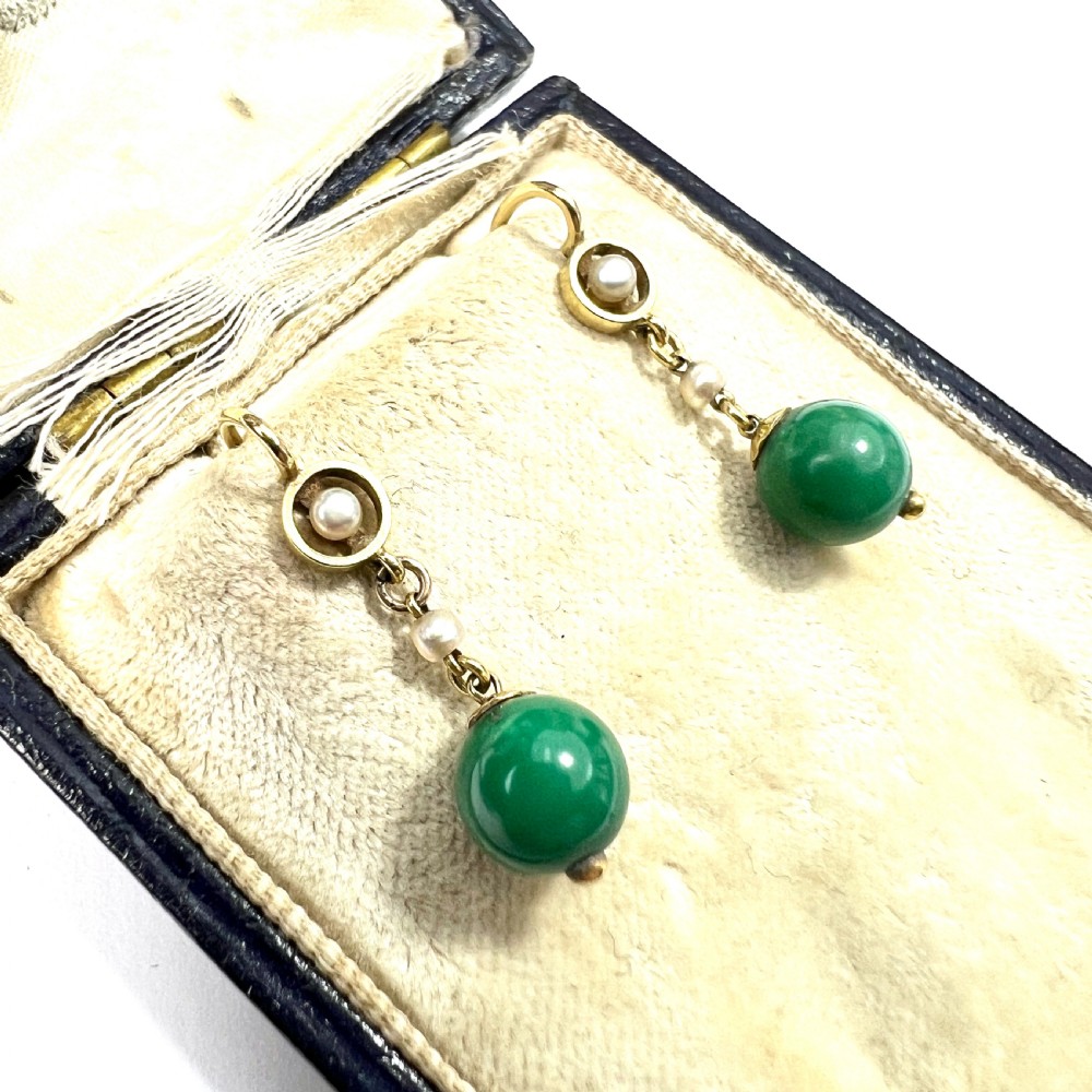 RESERVED for J • Edwardian 15CT Gold Turquoise and Pearl Drop Earrings View II
