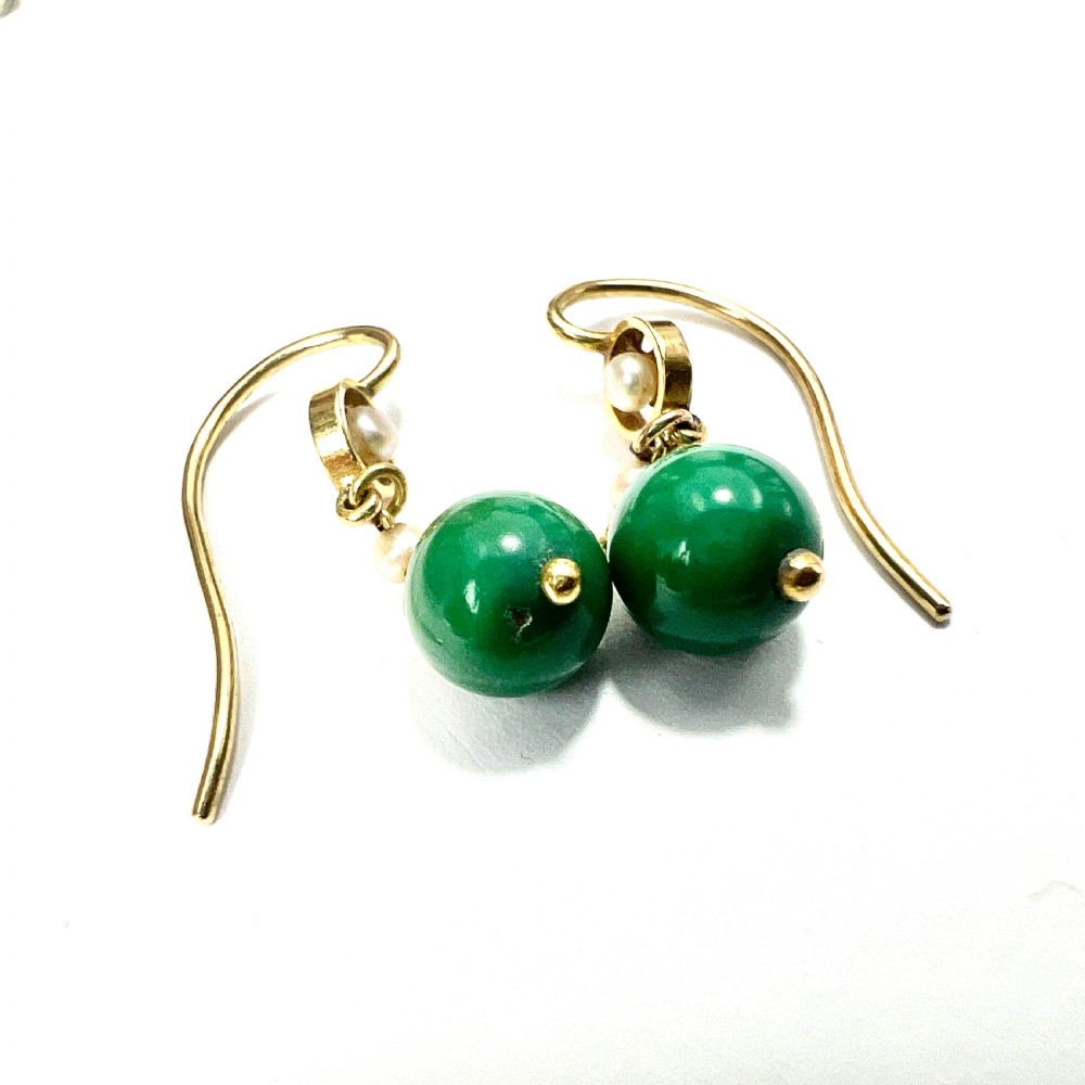RESERVED for J • Edwardian 15CT Gold Turquoise and Pearl Drop Earrings View V