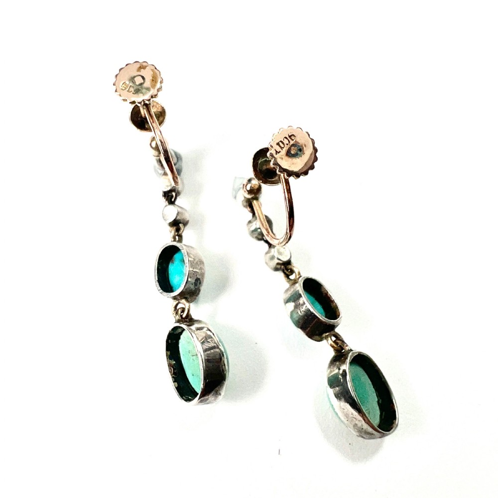 Antique Gold and Silver Turquoise Paste Diamond Earrings View VII